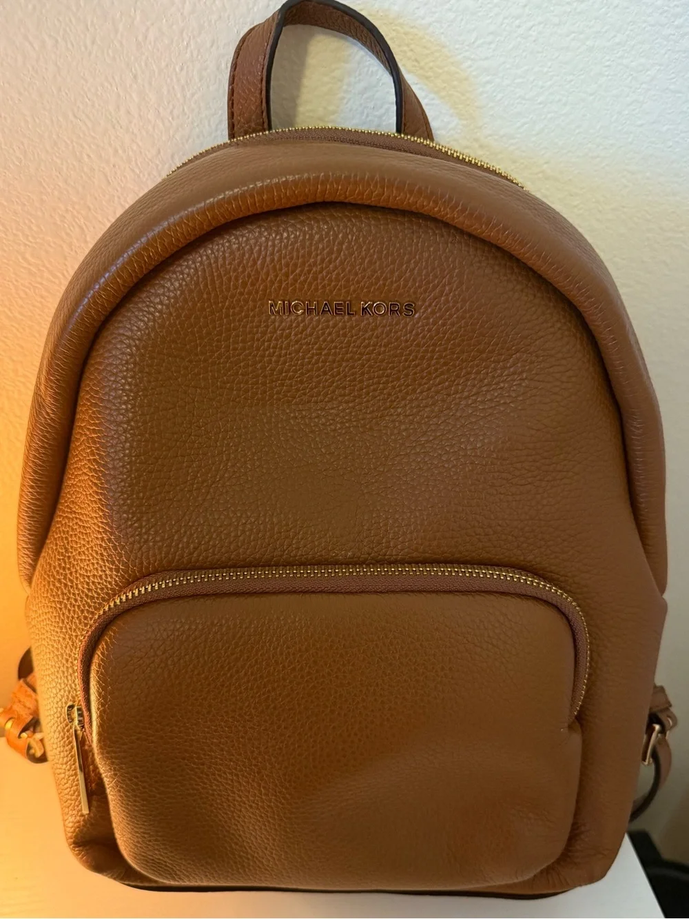 Michael Kors Cognac Pebbled Leather Backpack with Gold Hardware